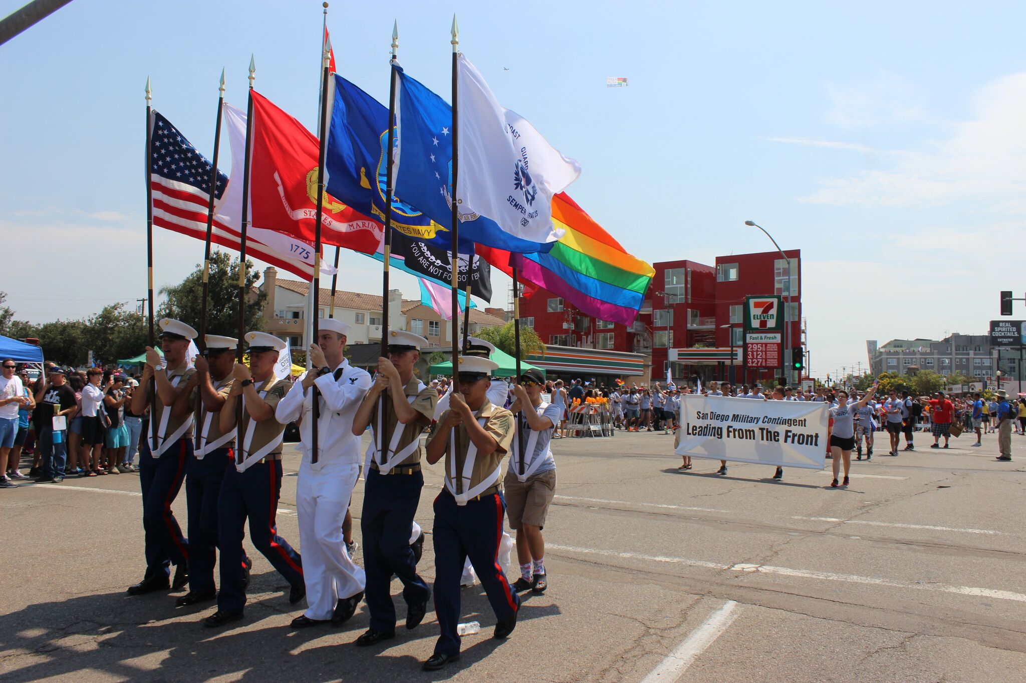 Pride Military Contingent Holding flags