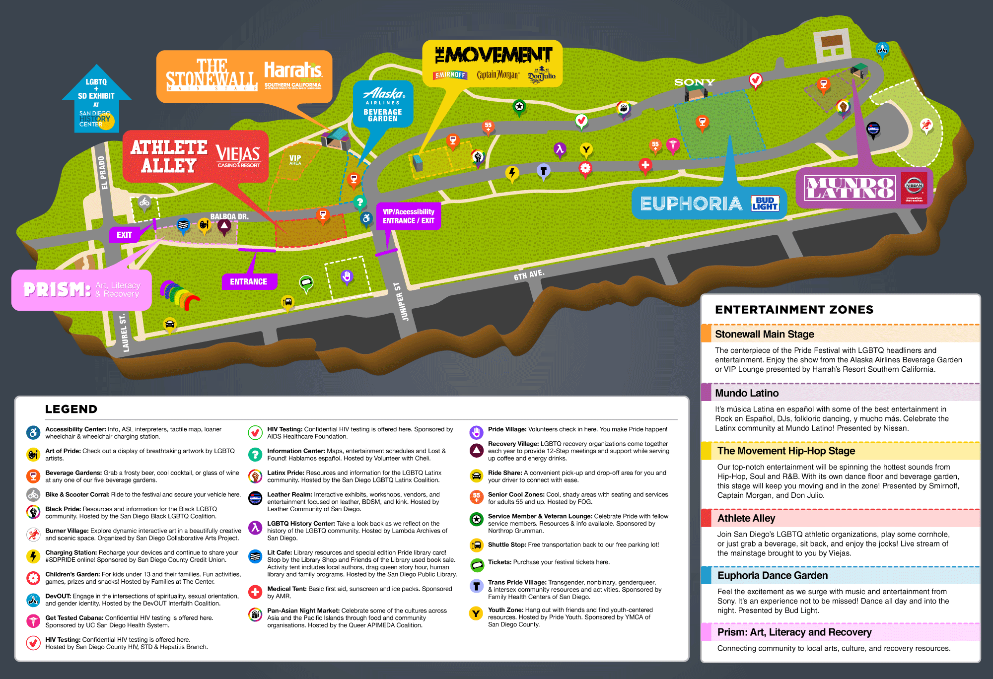 Map of San Diego Pride Festival in Balboa Park