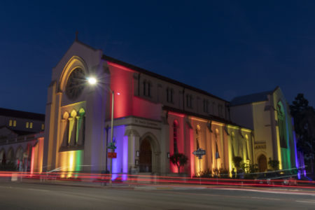 St. Paul's Episcopal Cathedral in rainbow lights