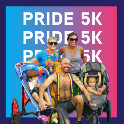 Pride 5K background with family smiling