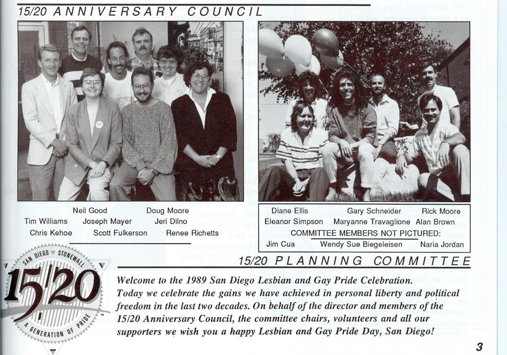 Document with pictures of the 15/20 Planning Committee from 1989